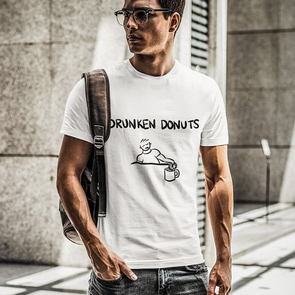 College Student Wearing Funny Donuts Food Themed Men's Shirt by Laughs To Self Streetwear